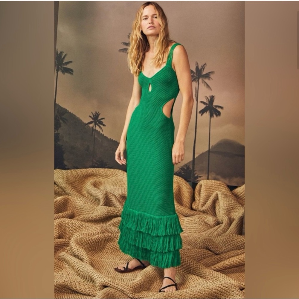 Johanna Ortiz Cultural Roots Netted & Fringe-Hem Maxi Dress